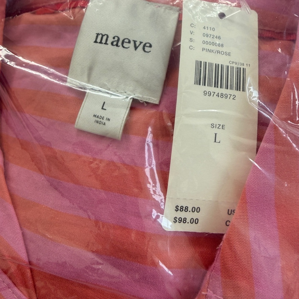 NWT Anthropologie Maeve Monogrammed M Button Down Crop Top Pink Size large - Picture 5 of 5